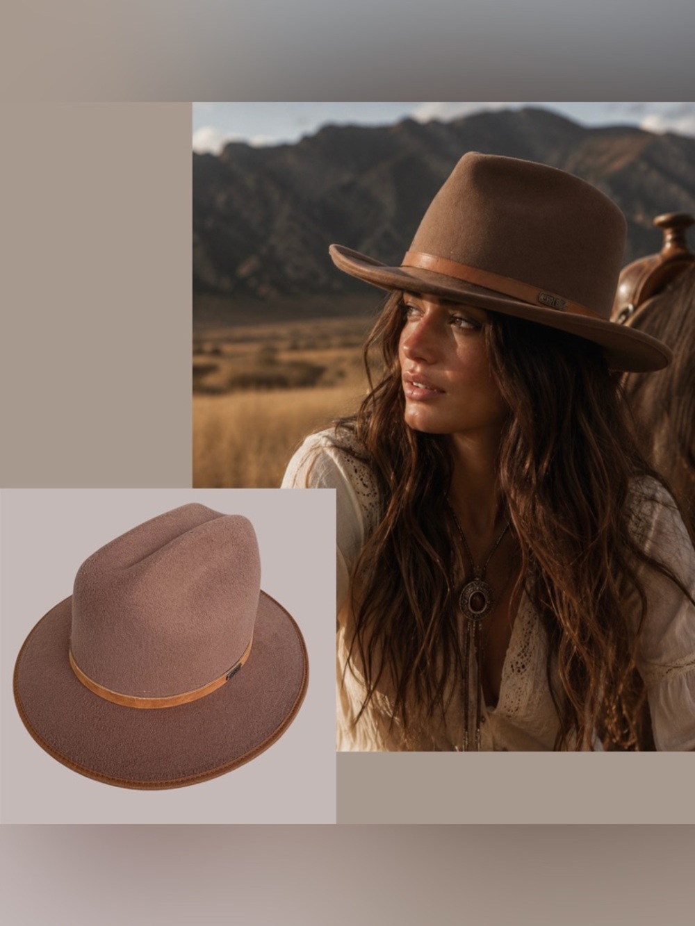 Frye Brown Felt Fedora Cowgirl Hat Tan Leather Band